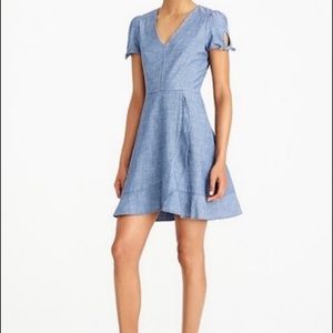 J Crew Chambray Faux Wrap Ruffle Dress 6 EUC